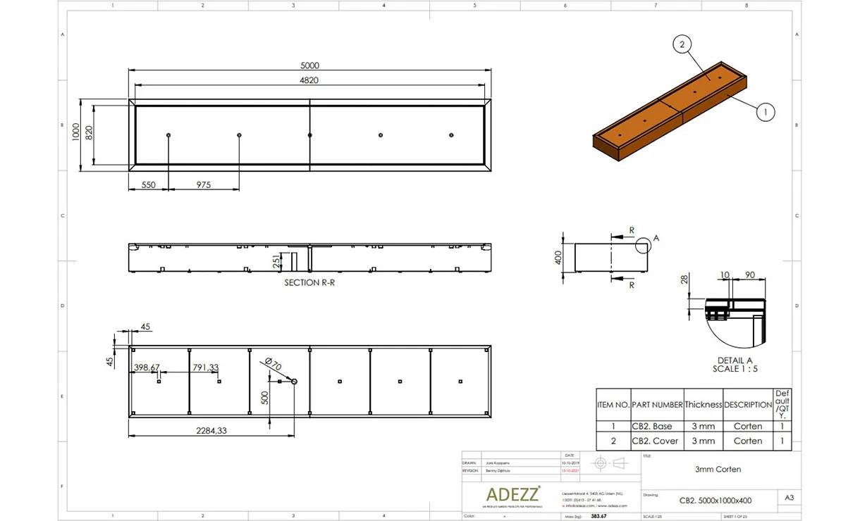 Cortenstaal Watertafel - 500 X 100 X 40 Cm 4 Cortenstaal Watertafel - 500 X 100 X 40 Cm - Afbeelding 2